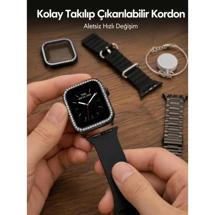Mey İthalat® Akıllı Saat Aksesuar Seti Değiştirilebilir Kordon ve Şarj Aparatı Yeni Nesil