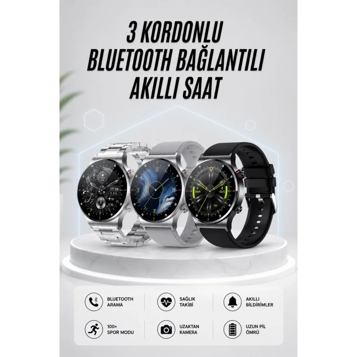 Mey İthalat® Akıllı Saat Amoled Ekran Bluetooth Bağlantılı Sesli Görüşme Nabız Ölçer