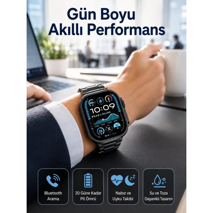 Mey İthalat® Akıllı Saat Arama Konuşma GPS ve NFC Özelliği 3 Kordonlu Amoled Ekran