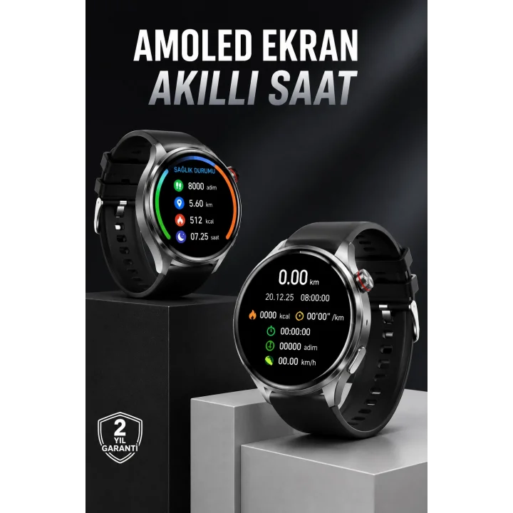 Mey İthalat® Akıllı Saat Bluetooth Bağlantılı Amoled Ekran Uyku ve Sağlık Takibi