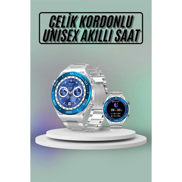 Mey İthalat® Akıllı Saat Çelik Kordonlu Amoled Ekran Android ve İOS Uyumlu Çağrı Cevaplayabilen Yeni Nesil