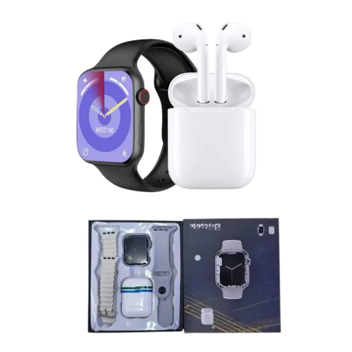 Mey İthalat® Akıllı Saat Gümüş Kasa Bluetooth Kulaklık Hediyeli Çok Fonksiyonlu İkili Set