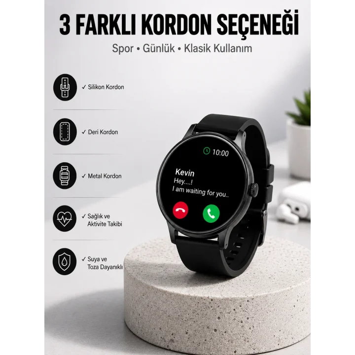 Mey İthalat® Akıllı Saat Sesli Görüşme Bluetooth Bağlantılı 3 Kordonlu Yeni Nesil