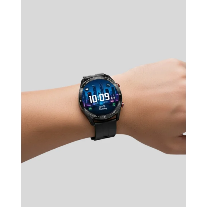 Mey İthalat® Akıllı Saat Titanyum Kasa Yuvarlak Ekran Alarm Uyku ve Sağlık Takibi Titreşimli