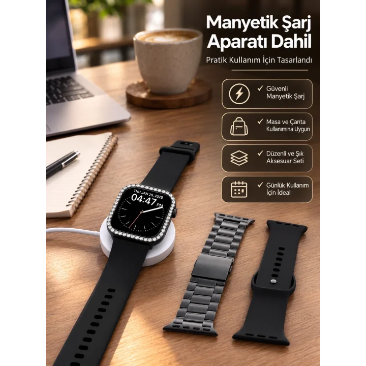 Mey İthalat® Akıllı Saat Uyumlu Çoklu Kordon ve Aksesuar Seti Yeni Nesil