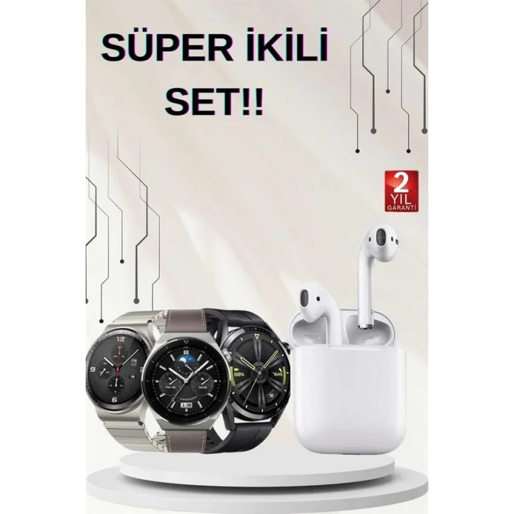 Mey İthalat® Akıllı Saat ve Kulaklık Seti Dokunmatik Ekran 5.0 Bluetooth Bağlantılı Sesli Görüşme