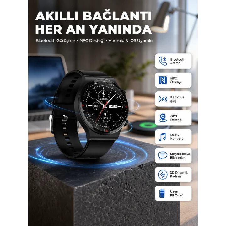 Mey İthalat® Akıllı Saat Yeni Nesil Üç Kordonlu Nabız Ölçer Çağrı Cevaplama
