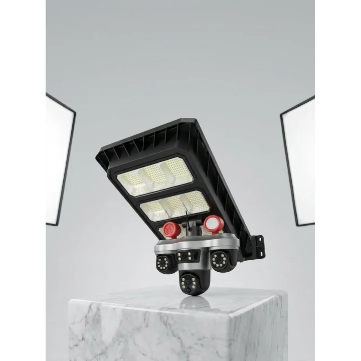 Mey İthalat® Akıllı Solar Güvenlik Kamerası 3 Lens Hareket Takip Özellikli Dış Ortam Kamera