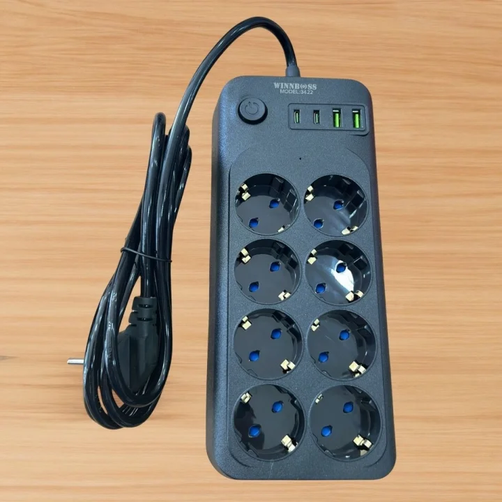 Mey İthalat®  Akım Korumalı Termal Uzatma Kablosu – 8 Priz, 2 USB ve 2 Type-C Girişli, Güçlü Çoklu Priz