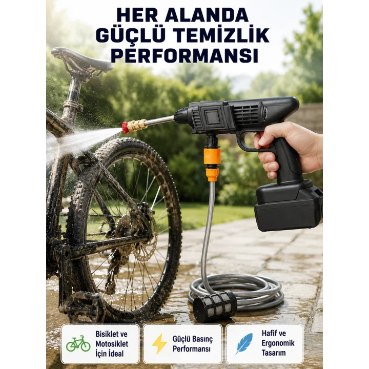 Mey İthalat® Akülü Araba Yıkama Makinesi 21V Güçlü Basınçlı ve Çift Akülü Taşınabilir