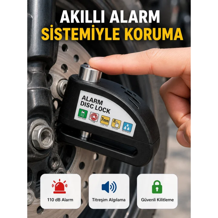 Mey İthalat® Alarm Sensörlü Disk Kilidi Motosiklet Scooter Bisiklet Güvenlik Yeni Nesil
