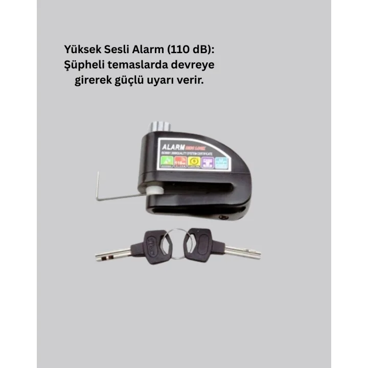 Mey İthalat® Alarm Sensörlü Disk Kilidi Motosiklet Scooter Bisiklet Güvenlik Yeni Nesil