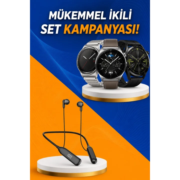 Mey İthalat® Alarm ve Titreşim Özellikli Akıllı Saat ve Mikrofonlu Kablolu Bluetooth Kulaklık 60 Saat