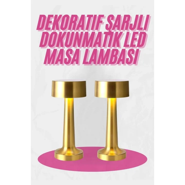 Mey İthalat® Altın Rengi Masa ve Gece Lambası Dokunmatik Şarjlı Masa Lambası