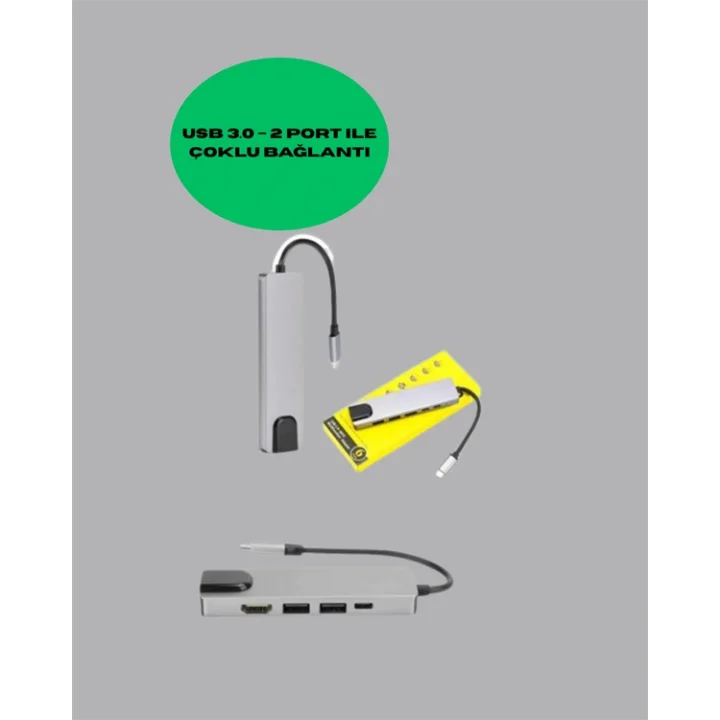 Mey İthalat® Alüminyum Gövdeli Type‑C HDMI & Ethernet Adaptör – Tak & Çalıştır