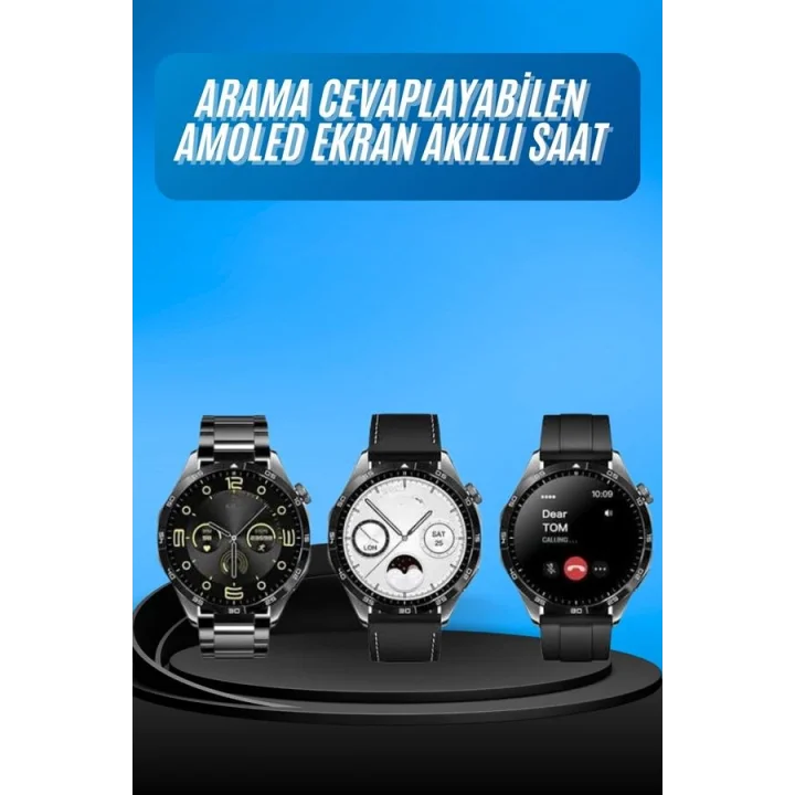 Mey İthalat® Amoled Ekran 3 Kordonlu Akıllı Saat 5.0 Bluetooth Bağlantılı Android ve İOS Uyumlu