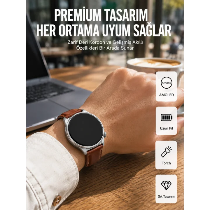 Mey İthalat® AMOLED Ekranlı 10 Gün Kullanım Süreli Torch Özellikli Akıllı Saat Yeni Nesil