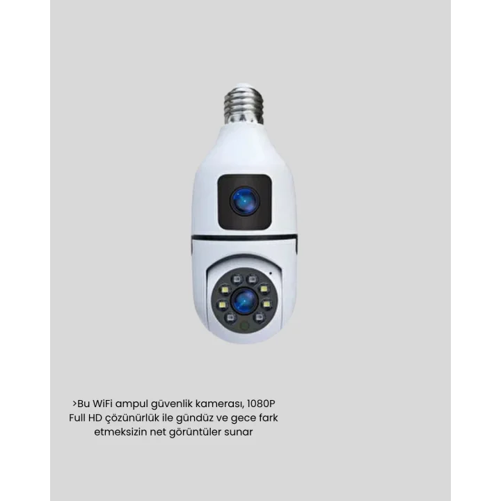 Mey İthalat® Ampul Tipi WiFi Kamera 2MP Lensli Full HD Görüntü ve Akıllı Hareket Algılama