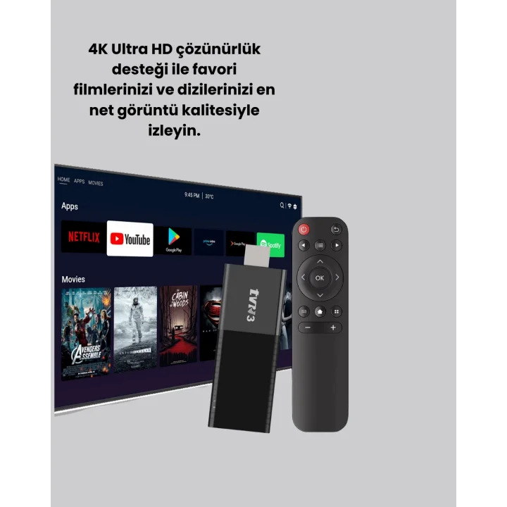 Mey İthalat® Android TV Stick WiFi ve Bluetooth Bağlantılı