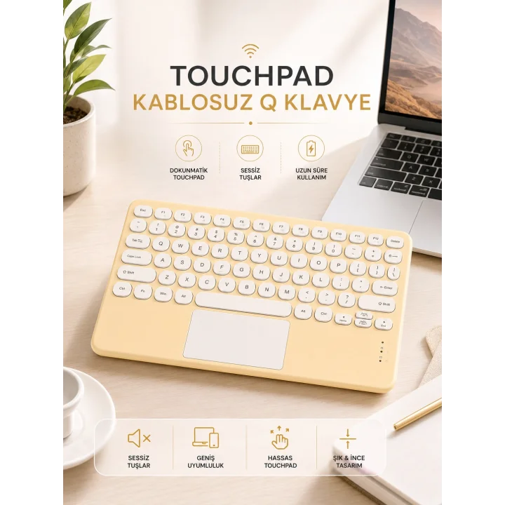 Mey İthalat® Android ve İOS Uyumlu Bluetooth Klavye Touchpad Slim Kablosuz Wifi Q Klavye