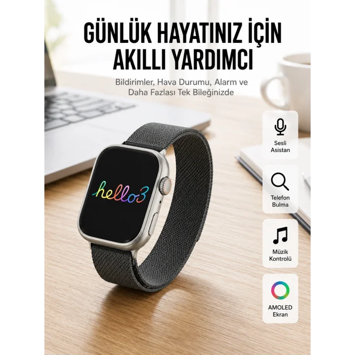 Mey İthalat® Android ve İOS Uyumlu Uyku ve Sağlık Takibi Yapabilen 3 Kordonlu Akıllı Saat