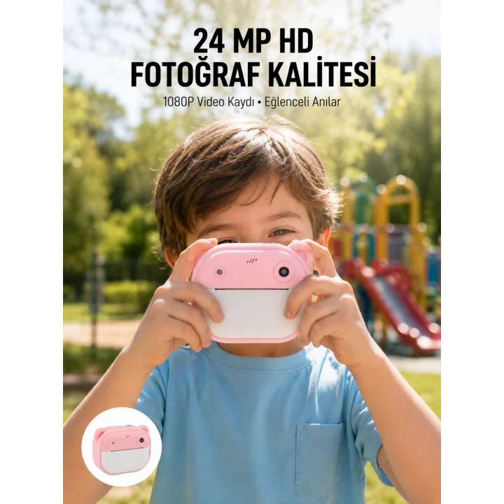 Mey İthalat® Anında Baskı Özellikli Şipşak Kamera 24MP HD Çift Lensli ve 32GB Hafızalı