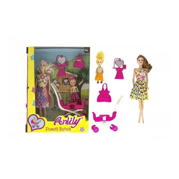 Mey İthalat® Anlily Bebek Arabalı Aksesuarlı Oyuncak Bebek