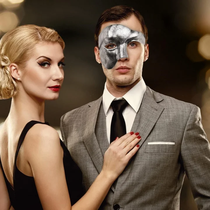 Mey İthalat® Antik Eskitme Gümüş Erkek Yarım Maske - Phantom &amp; Balo Maskesi