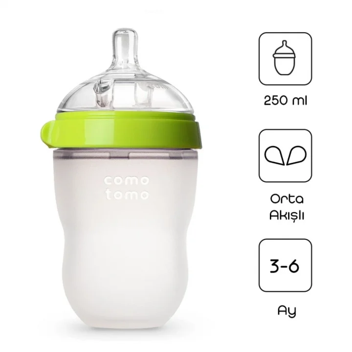 Mey İthalat® Antikolik Silikon Biberon 250 ml 3-6 Ay Yeşil