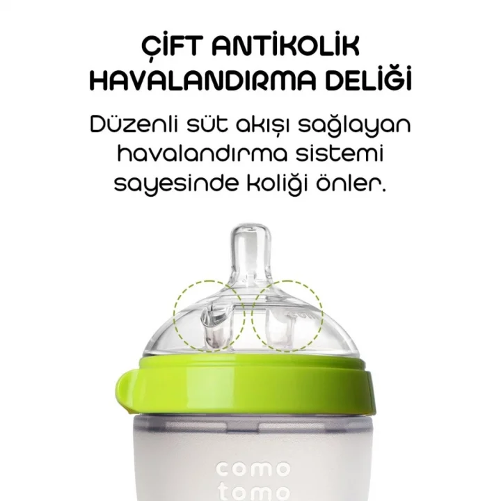 Mey İthalat® Antikolik Silikon Biberon 250 ml 3-6 Ay Yeşil