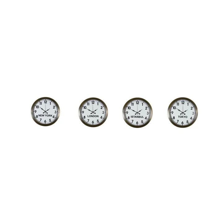 Mey İthalat® Antique Time Eskitme 4’lü Metal 36 cm Dünya Duvar Saatleri