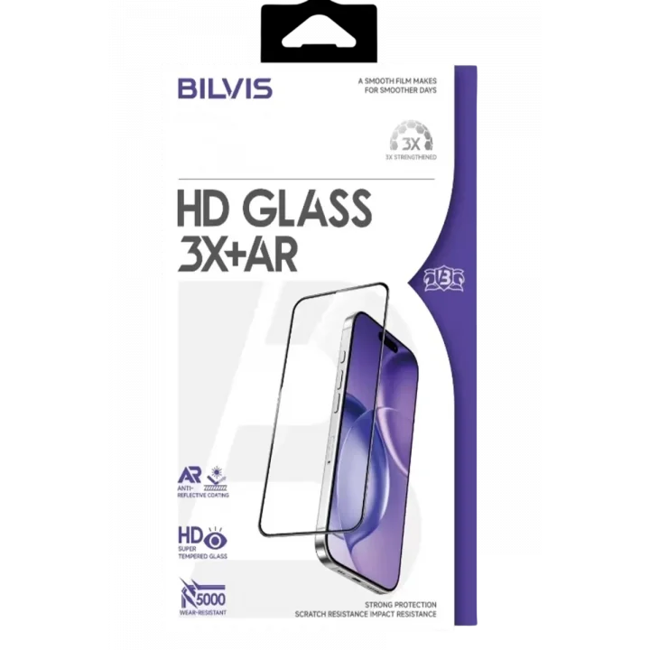 Mey İthalat®  Apple iPhone 17 Pro Bilvis 3X AR HD Cam Ekran Koruyucu - Siyah