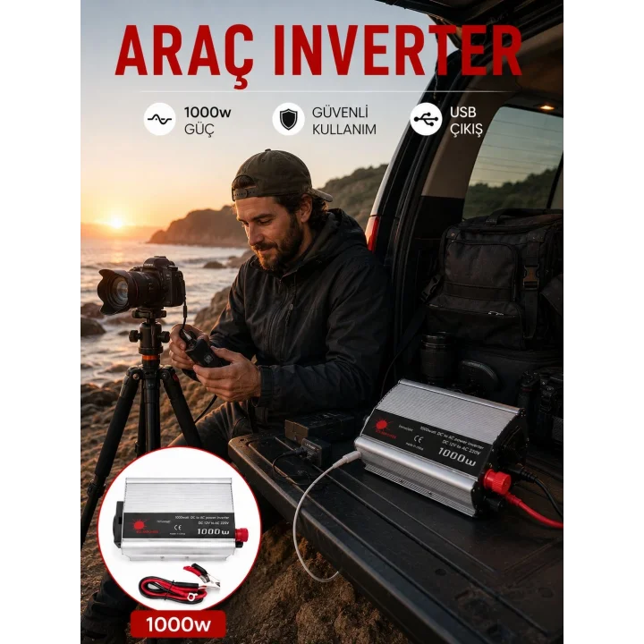 Mey İthalat® Araçtan Elektrik Kullanımı Sağlayan 1000W Akü İnvertör