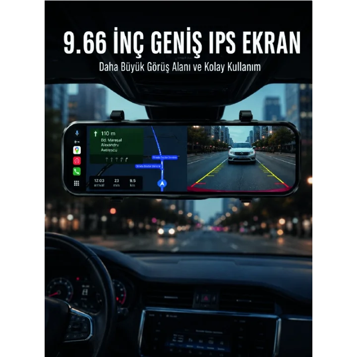 Mey İthalat® Araç İçi Ayna Carplay Dokunmatik Multimedya ve Kamera Kayıt Ekranı