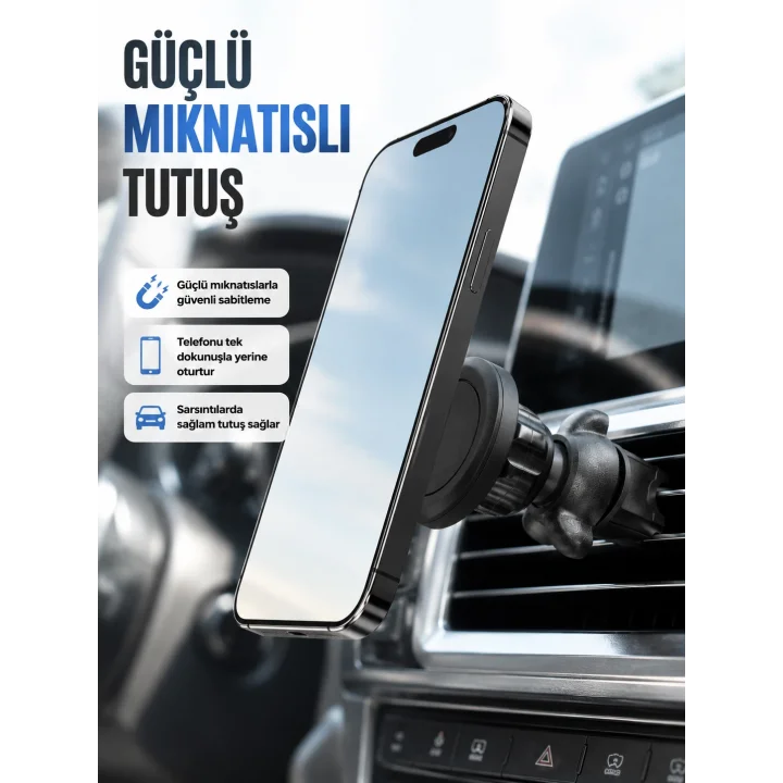 Mey İthalat® Araç İçi Manyetik Telefon Tutucu Havalandırma Klipsli Telefon Standı