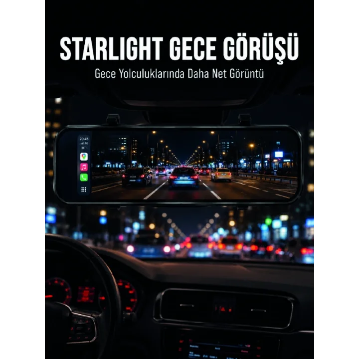 Mey İthalat® Araç İçi Multimedya Ekranı Çift Kameralı Ayna Carplay