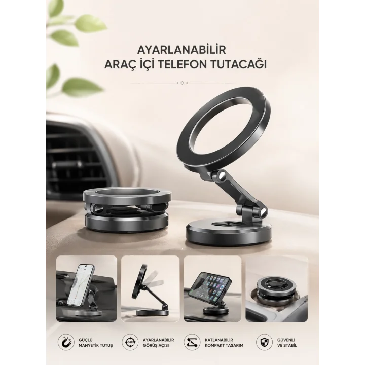 Mey İthalat® Araç İçi Telefon Tutacağı Manyetik Tasarım Ayarlanabilir