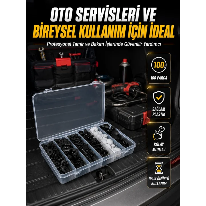 Mey İthalat® Araç Kapı Döşemesi ve Tampon Klipsi Seti Universal Plastik Sabitleme Klipsi 100 Parça