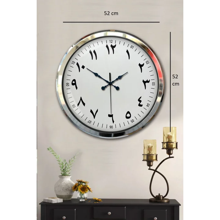 Mey İthalat® Arapça Rakamlı Krom 52 Cm Metal Duvar Saati