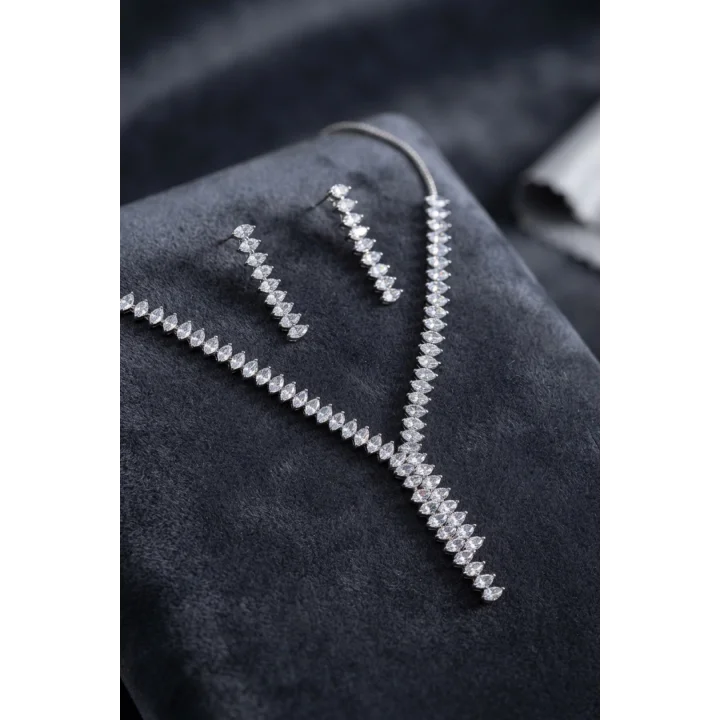 Mey İthalat® Arpa Zirkon Taşlı Su Yolu Kolye ve Küpe Set