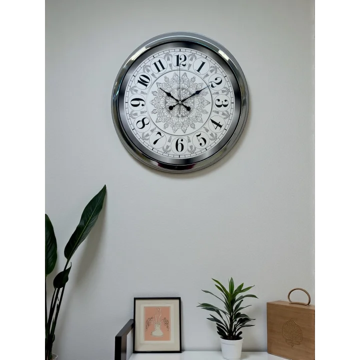 Mey İthalat® Asil Motif Krom 40 Cm Metal Duvar Saati