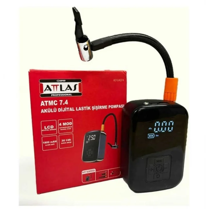Mey İthalat® Attlas Atmc 7.4 Akülü Dijital Lastik Pompası