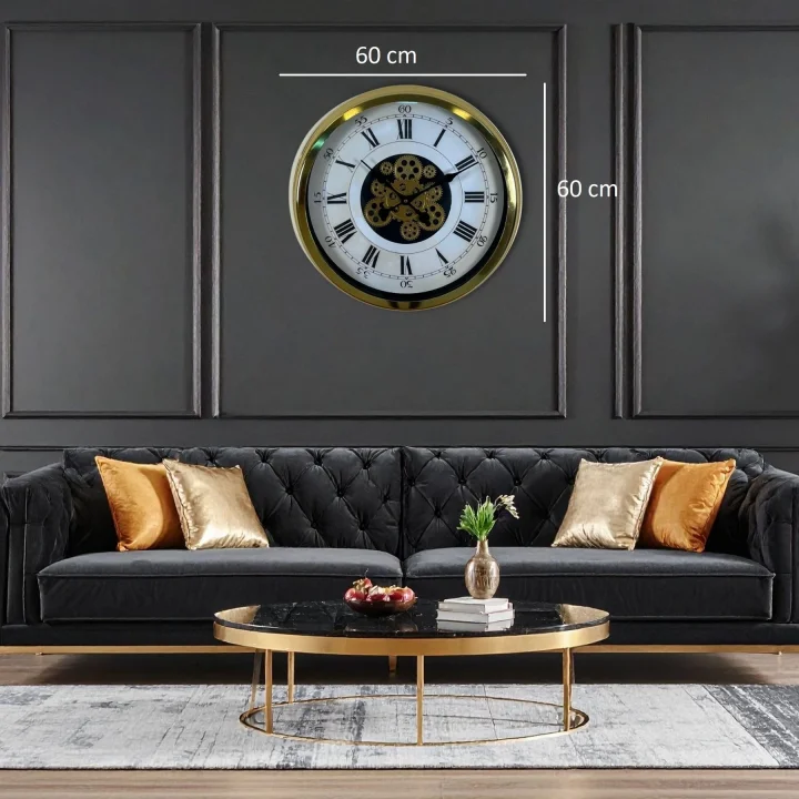 Mey İthalat® Aurelius Gold 60 Cm Çarklı Duvar Saati