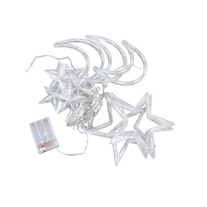 Mey İthalat® Ay ve Yıldız Desenli Perde Işık Ramazan Dekoratif LED Aydınlatma