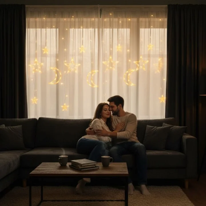 Mey İthalat® Ay ve Yıldız Figürlü Kumandalı 12 Sarkıtlı 120 LED Dekor Işık – Dekoratif Ortam ve Masaüstü Aydınlatması