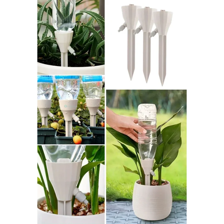 Mey İthalat®  Ayarlanabilir Akış Hızına Sahip Damlama Sulama Çivileri 3lü Otomatik Bitki Sulama Aparatı Tüm Pet Şişelere Uyumlu