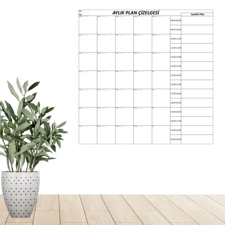 Mey İthalat®  Aylık Planlayıcı Manyetik Duvar Stickerı Takvim Plan Çizelgesi