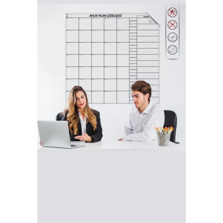 Mey İthalat®  Aylık Planlayıcı Manyetik Duvar Stickerı Takvim Plan Çizelgesi