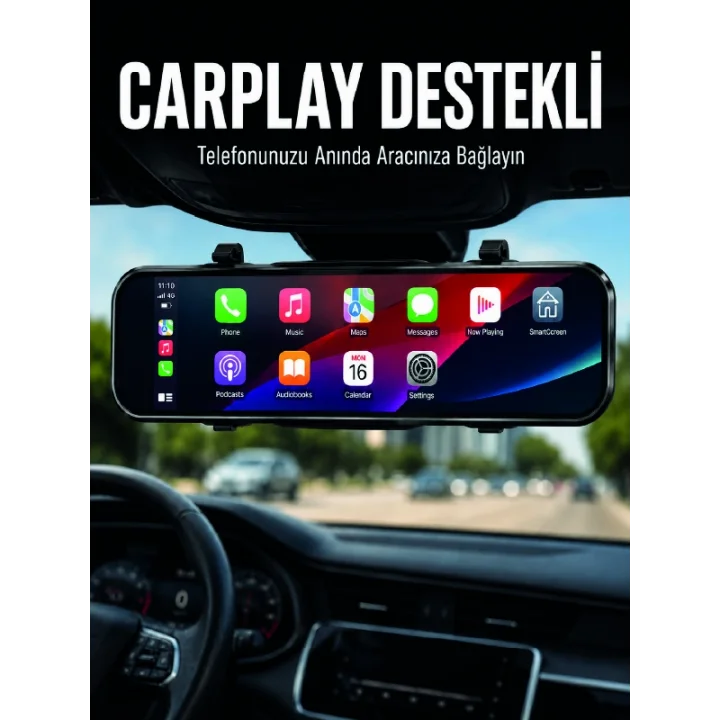 Mey İthalat® Ayna Carplay Araç İçi 9.66 İnç IPS Ekran Geri Görüş Kamerası Destekli