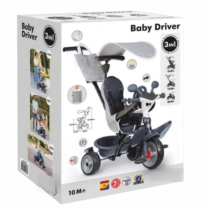 Mey İthalat® Baby Driver 3 Tekerlekli Bisiklet Gri